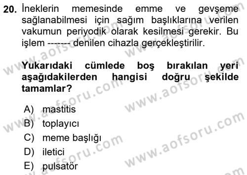 Tarım Alet ve Makinaları Dersi 2018 - 2019 Yılı Yaz Okulu Sınav Soruları 20. Soru