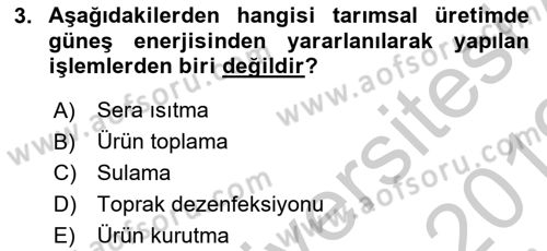 Tarım Alet ve Makinaları Dersi 2018 - 2019 Yılı Yaz Okulu Sınav Soruları 3. Soru