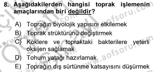 Tarım Alet ve Makinaları Dersi 2018 - 2019 Yılı Yaz Okulu Sınav Soruları 8. Soru