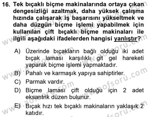 Tarım Alet ve Makinaları Dersi 2020 - 2021 Yılı Yaz Okulu Sınav Soruları 16. Soru