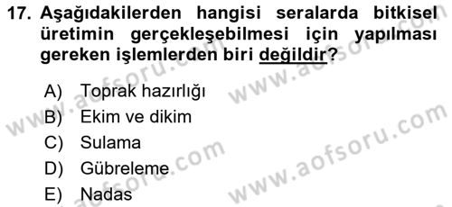 Tarım Alet ve Makinaları Dersi 2020 - 2021 Yılı Yaz Okulu Sınav Soruları 17. Soru