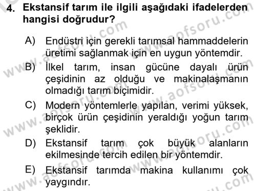 Tarım Alet ve Makinaları Dersi 2020 - 2021 Yılı Yaz Okulu Sınav Soruları 4. Soru