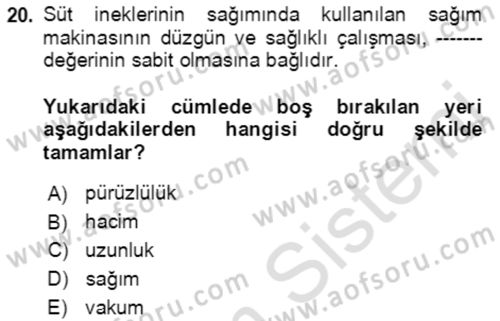 Tarım Alet ve Makinaları Dersi 2021 - 2022 Yılı (Final) Dönem Sonu Sınav Soruları 20. Soru