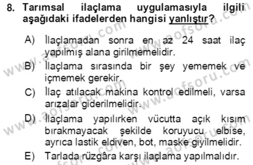 Tarım Alet ve Makinaları Dersi 2021 - 2022 Yılı (Final) Dönem Sonu Sınav Soruları 8. Soru