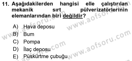 Tarım Alet ve Makinaları Dersi 2021 - 2022 Yılı Yaz Okulu Sınav Soruları 11. Soru