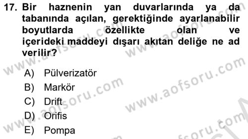 Tarım Alet ve Makinaları Dersi 2021 - 2022 Yılı Yaz Okulu Sınav Soruları 17. Soru