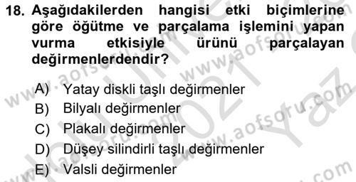 Tarım Alet ve Makinaları Dersi 2021 - 2022 Yılı Yaz Okulu Sınav Soruları 18. Soru
