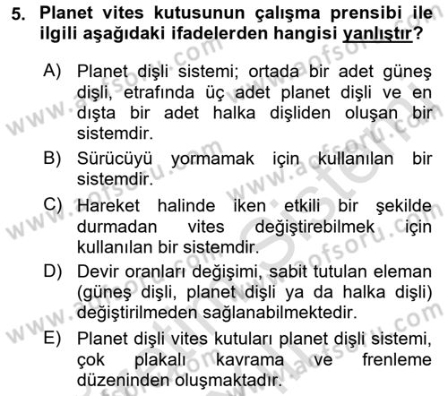 Tarım Alet ve Makinaları Dersi 2021 - 2022 Yılı Yaz Okulu Sınav Soruları 5. Soru