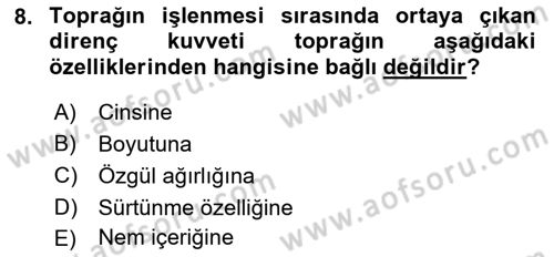 Tarım Alet ve Makinaları Dersi 2021 - 2022 Yılı Yaz Okulu Sınav Soruları 8. Soru