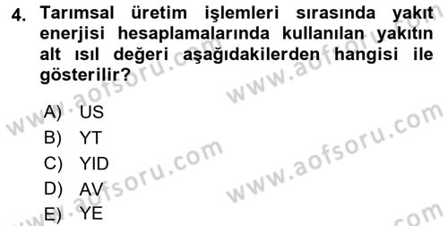 Tarım Alet ve Makinaları Dersi 2022 - 2023 Yılı Yaz Okulu Sınav Soruları 4. Soru