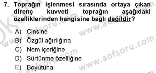 Tarım Alet ve Makinaları Dersi 2022 - 2023 Yılı Yaz Okulu Sınav Soruları 7. Soru