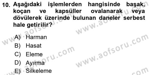 Tarım Alet ve Makinaları Dersi 2023 - 2024 Yılı (Final) Dönem Sonu Sınav Soruları 10. Soru