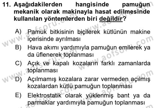 Tarım Alet ve Makinaları Dersi 2023 - 2024 Yılı (Final) Dönem Sonu Sınav Soruları 11. Soru