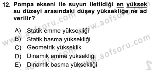 Tarım Alet ve Makinaları Dersi 2023 - 2024 Yılı (Final) Dönem Sonu Sınav Soruları 12. Soru