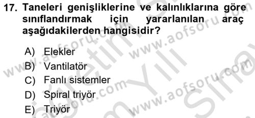 Tarım Alet ve Makinaları Dersi 2023 - 2024 Yılı (Final) Dönem Sonu Sınav Soruları 17. Soru
