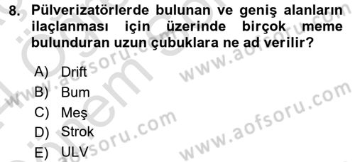 Tarım Alet ve Makinaları Dersi 2023 - 2024 Yılı (Final) Dönem Sonu Sınav Soruları 8. Soru