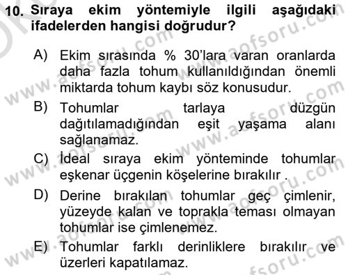 Tarım Alet ve Makinaları Dersi 2023 - 2024 Yılı Yaz Okulu Sınav Soruları 10. Soru