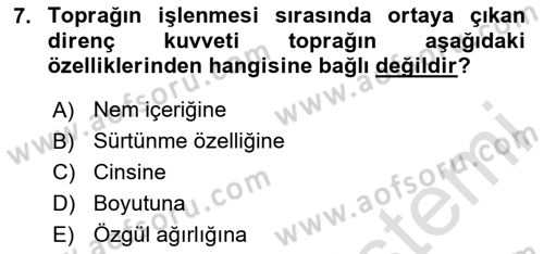Tarım Alet ve Makinaları Dersi 2023 - 2024 Yılı Yaz Okulu Sınav Soruları 7. Soru