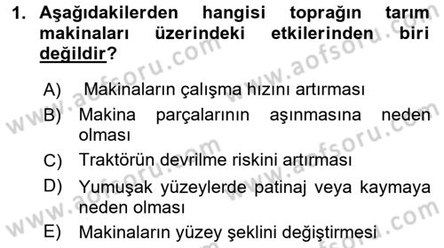 Tarım Alet ve Makinaları Dersi 2024 - 2025 Yılı (Vize) Ara Sınav Soruları 1. Soru