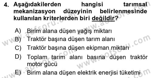 Tarım Alet ve Makinaları Dersi 2024 - 2025 Yılı (Vize) Ara Sınav Soruları 4. Soru
