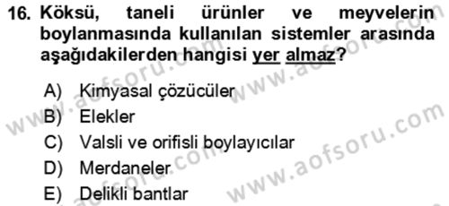 Tarım Alet ve Makinaları Dersi 2024 - 2025 Yılı (Final) Dönem Sonu Sınav Soruları 16. Soru