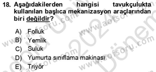 Tarım Alet ve Makinaları Dersi 2024 - 2025 Yılı (Final) Dönem Sonu Sınav Soruları 18. Soru