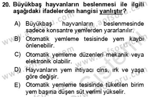 Tarım Alet ve Makinaları Dersi 2024 - 2025 Yılı (Final) Dönem Sonu Sınav Soruları 20. Soru