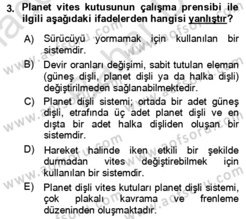 Tarım Alet ve Makinaları Dersi 2024 - 2025 Yılı (Final) Dönem Sonu Sınav Soruları 3. Soru
