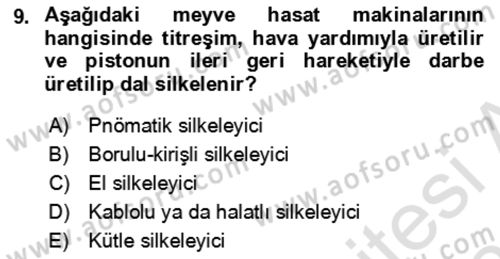 Tarım Alet ve Makinaları Dersi 2024 - 2025 Yılı (Final) Dönem Sonu Sınav Soruları 9. Soru