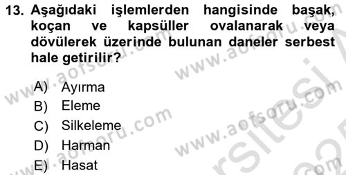 Tarım Alet ve Makinaları Dersi 2024 - 2025 Yılı Yaz Okulu Sınav Soruları 13. Soru