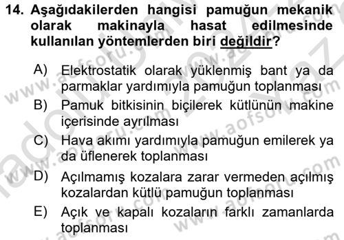 Tarım Alet ve Makinaları Dersi 2024 - 2025 Yılı Yaz Okulu Sınav Soruları 14. Soru