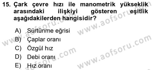 Tarım Alet ve Makinaları Dersi 2024 - 2025 Yılı Yaz Okulu Sınav Soruları 15. Soru