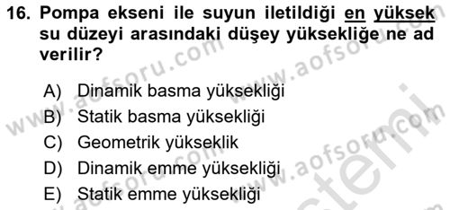 Tarım Alet ve Makinaları Dersi 2024 - 2025 Yılı Yaz Okulu Sınav Soruları 16. Soru
