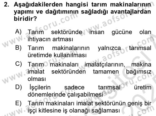 Tarım Alet ve Makinaları Dersi 2024 - 2025 Yılı Yaz Okulu Sınav Soruları 2. Soru