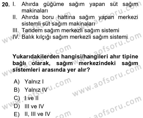 Tarım Alet ve Makinaları Dersi 2024 - 2025 Yılı Yaz Okulu Sınav Soruları 20. Soru