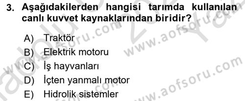Tarım Alet ve Makinaları Dersi 2024 - 2025 Yılı Yaz Okulu Sınav Soruları 3. Soru
