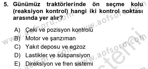 Tarım Alet ve Makinaları Dersi 2024 - 2025 Yılı Yaz Okulu Sınav Soruları 5. Soru