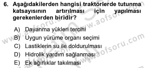 Tarım Alet ve Makinaları Dersi 2024 - 2025 Yılı Yaz Okulu Sınav Soruları 6. Soru
