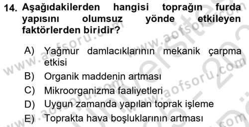 Tarım Alet ve Makinaları Dersi 2025 - 2026 Yılı (Vize) Ara Sınav Soruları 14. Soru