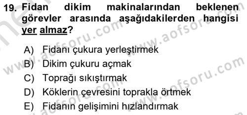Tarım Alet ve Makinaları Dersi 2025 - 2026 Yılı (Vize) Ara Sınav Soruları 19. Soru