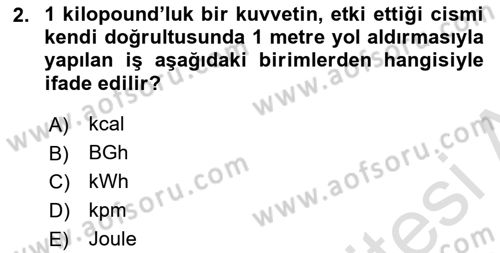 Tarım Alet ve Makinaları Dersi 2025 - 2026 Yılı (Vize) Ara Sınav Soruları 2. Soru