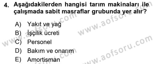 Tarım Alet ve Makinaları Dersi 2025 - 2026 Yılı (Vize) Ara Sınav Soruları 4. Soru