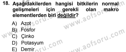 Fitopatoloji Dersi 2012 - 2013 Yılı (Vize) Ara Sınav Soruları 18. Soru