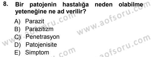 Fitopatoloji Dersi 2012 - 2013 Yılı (Vize) Ara Sınav Soruları 8. Soru