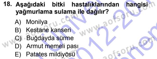 Fitopatoloji Dersi 2012 - 2013 Yılı (Final) Dönem Sonu Sınav Soruları 18. Soru