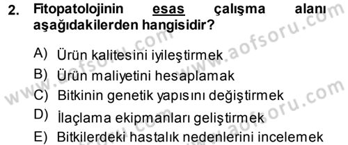 Fitopatoloji Dersi 2013 - 2014 Yılı (Vize) Ara Sınav Soruları 2. Soru