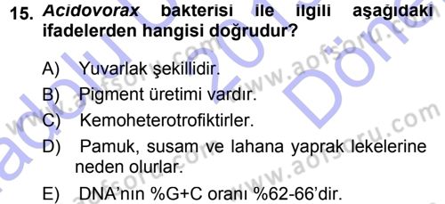 Fitopatoloji Dersi 2013 - 2014 Yılı (Final) Dönem Sonu Sınav Soruları 15. Soru