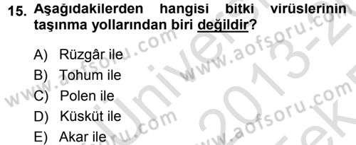 Fitopatoloji Dersi 2013 - 2014 Yılı Tek Ders Sınav Soruları 15. Soru