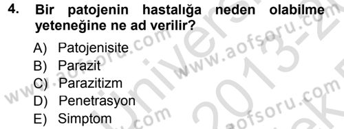 Fitopatoloji Dersi 2013 - 2014 Yılı Tek Ders Sınav Soruları 4. Soru