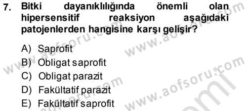 Fitopatoloji Dersi 2013 - 2014 Yılı Tek Ders Sınav Soruları 7. Soru